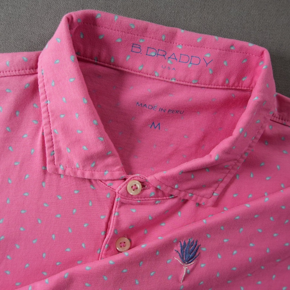 B. Draddy Performance Golf Micro Teardrop Print Pima Cotton Men Polo Shirt M